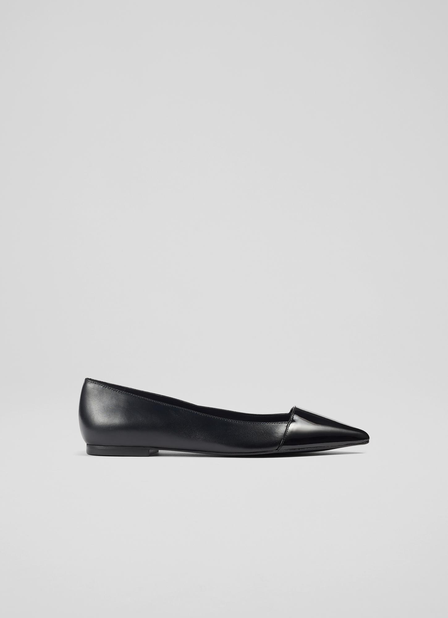 L.K.Bennett Murphy Black Leather and Patent Pointed Flats, Black